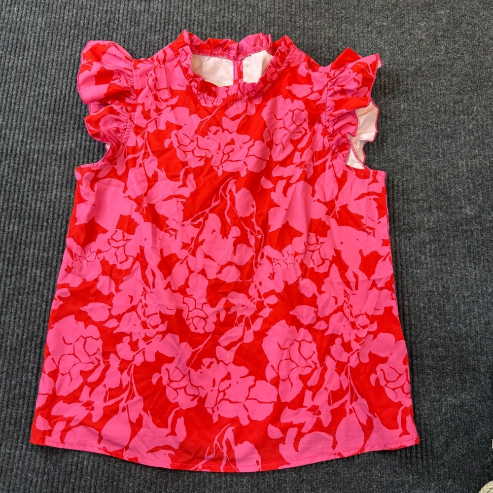 SHEIN Women's Small Pink Red Floral Ruffle Sleeve Blouse Top Size S US 4